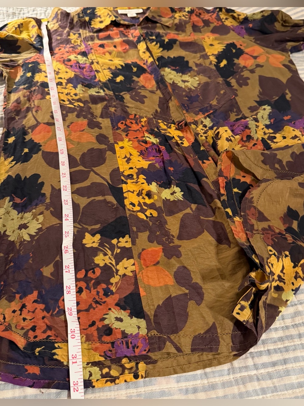 Coldwater Creek Cotton and Silk Blend Earth Tone Floral Button Up Tunic Women XL - Picture 10 of 13